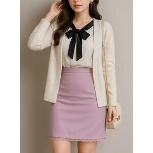 Anthropologie Elevenses Lace Trim Pencil Skirt 4 Pink Coquette Academia 1970s